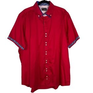 7camicie Men's Shirt Button Up Short Sleeve Paisley Vintage Preppy Red‎ Blue